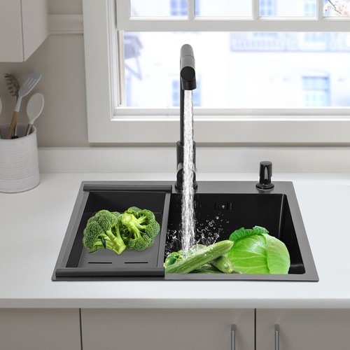 Drop In Kitchen Sink Stainless Steel Single Bowl Sink with Pull-out Faucet - Picture 8 of 20