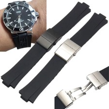24*11 Rubber Watch Strap for ORIS AQUIS Diving Watch Silver Black Clasp Convex
