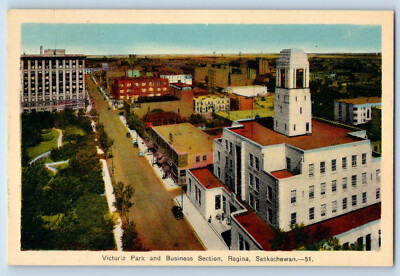 Regina Saskatchewan Canada Postcard Victoria Park Business Section c1940's