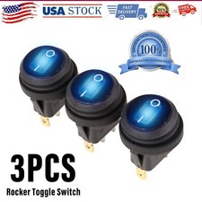 3x Blue Led 12v 20a Car Boat Onoff Round Waterproof Rocker Toggle Switch New 3x Blue Led 12v 20a Car Boat Onoff Round Waterproof Rocker Toggle Switch New