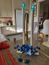 Vtg Wood Base Christmas Candelabra Candolier Decoration Candle 2 Light c7 17"