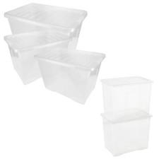 80 Litre Pack Of 3 Large Clear Plastic Storage Containers With Secure Lids