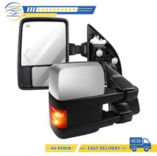 Pair Towing Chrome Arrow Turn Light Side Mirror Power Heated For 03-07 Ford F250