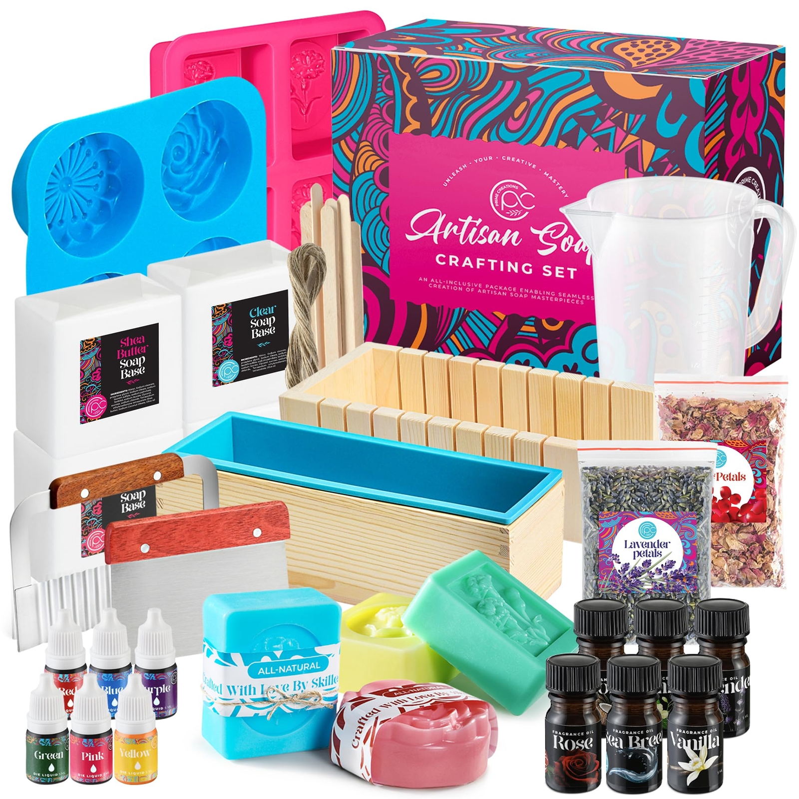 Soap Making Kit with Melt & Pour Base, Cutting Box, Molds, Fragrances - For A...