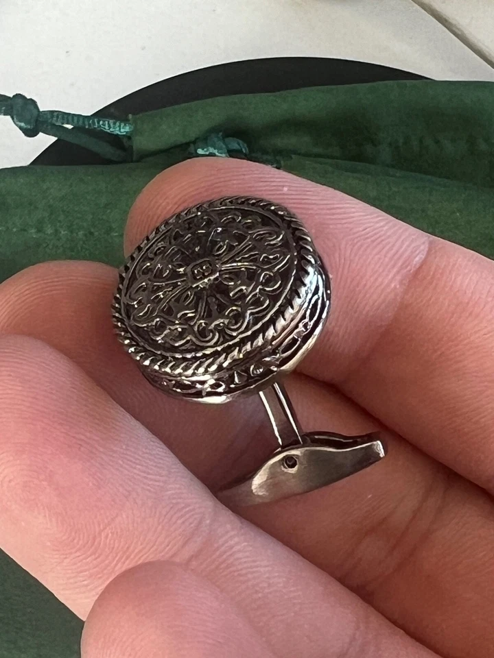 Große Silber Vintage Manschettenknöpfe Herren Silber Caesar Manschettenknöpfe Minimalistisch Anzug - Bild 4 von 4