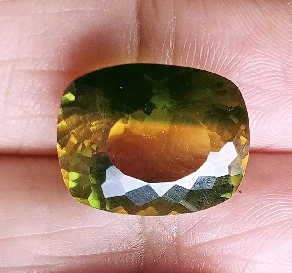 Cojín de turmalina bicolor corte 11-12 quilates piedra preciosa suelta natural certificada EGL Foto 3 de 4