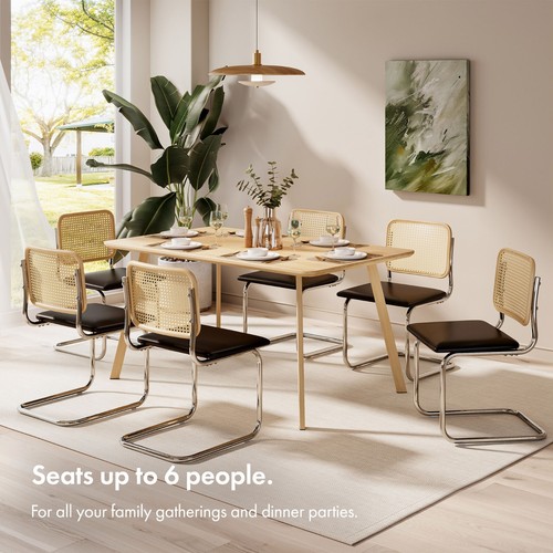 Dining Table & Chairs Set, 6 Seater Dining Table with Cantilever Chairs, VonHaus - Picture 2 of 9