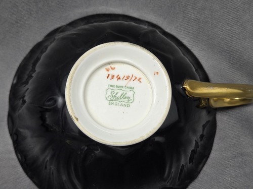 Antique Shelley Cup & Saucer Rock Garden Oleander Form In Black - Picture 8 of 14