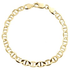 10K Yellow Gold Mens 6mm Plain Solid Anchor Mariner Link Bracelet 8-9 Inches