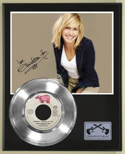 Olivia Newton John "Hopelessly Devoted Re-Print Signed Silver Record Wood Plaque