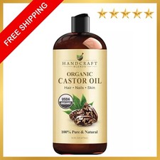 Premium Organic Castor Oil 100 Pure and Hexane-Free Cold-Pressed Beauty 16 fl.