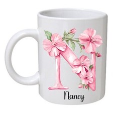 Womens Floral Initial Mug | Coffee Mug With Name | Floral Letter Cup |Gift