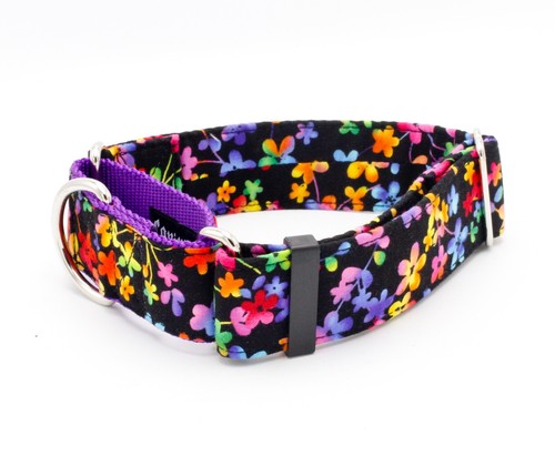 Neon Flowers Dog Collar Buckle & Martingale - Picture 5 of 12