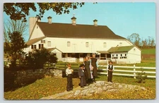 1967 Amish Children & Barn Dutch Country White Horse Pennsylvania Postcard