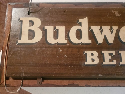 1940's BUDWEISER BEER LIGHT UP SIGN 10 1/4" x 26 1/2” VINTAGE BRIGHT FLOURESCENT - Picture 8 of 12