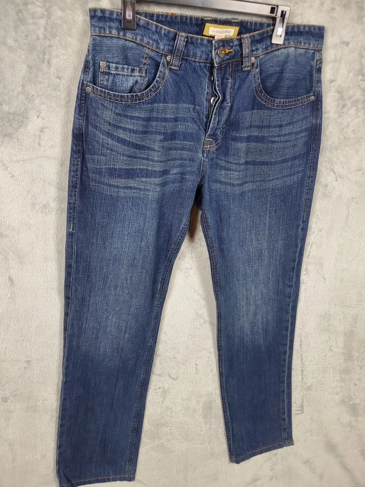 Мужские джинсы из углеродного 2 кобальта 34x34 средняя стирка на пуговицах эластичные классические прямые - Изображение 3 из 4