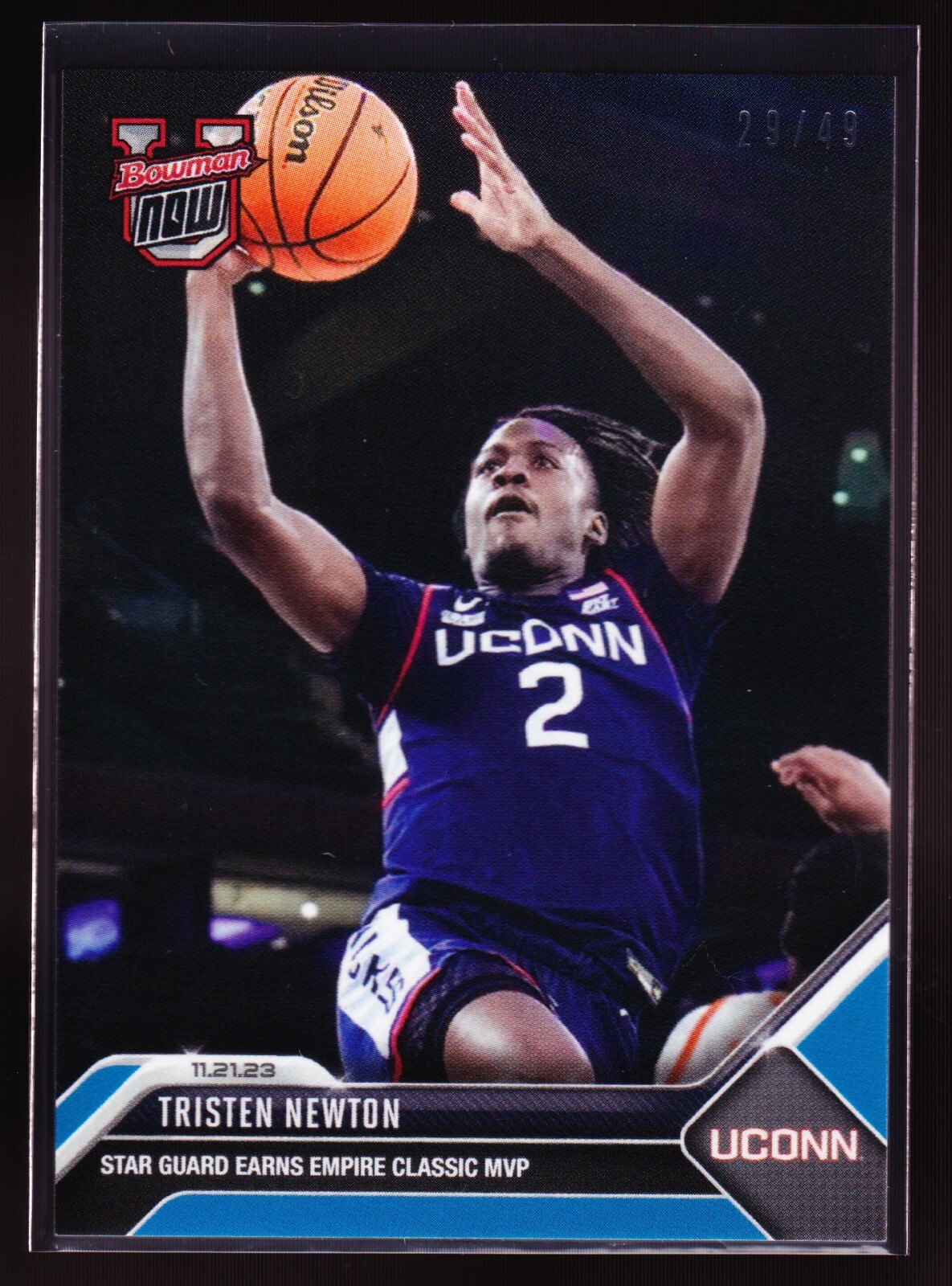 Tristen Newton UConn Huskies Empire Classic MVP 2023 Bowman U Now #5 Blue 29/49