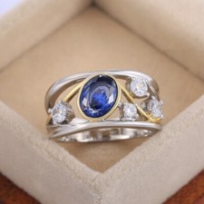 2.1 CT Simulated Sapphire Wavy Ring Silver Plated Woman Ring For Valentine Gifts