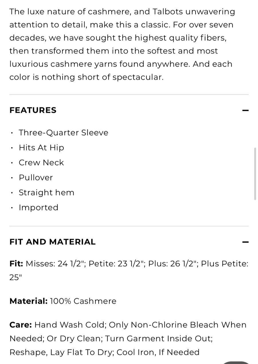 NWT NEW FALL TALBOTS SMALL AUDREY CASHMERE SWEATER GRAY HEATHER / BLUE