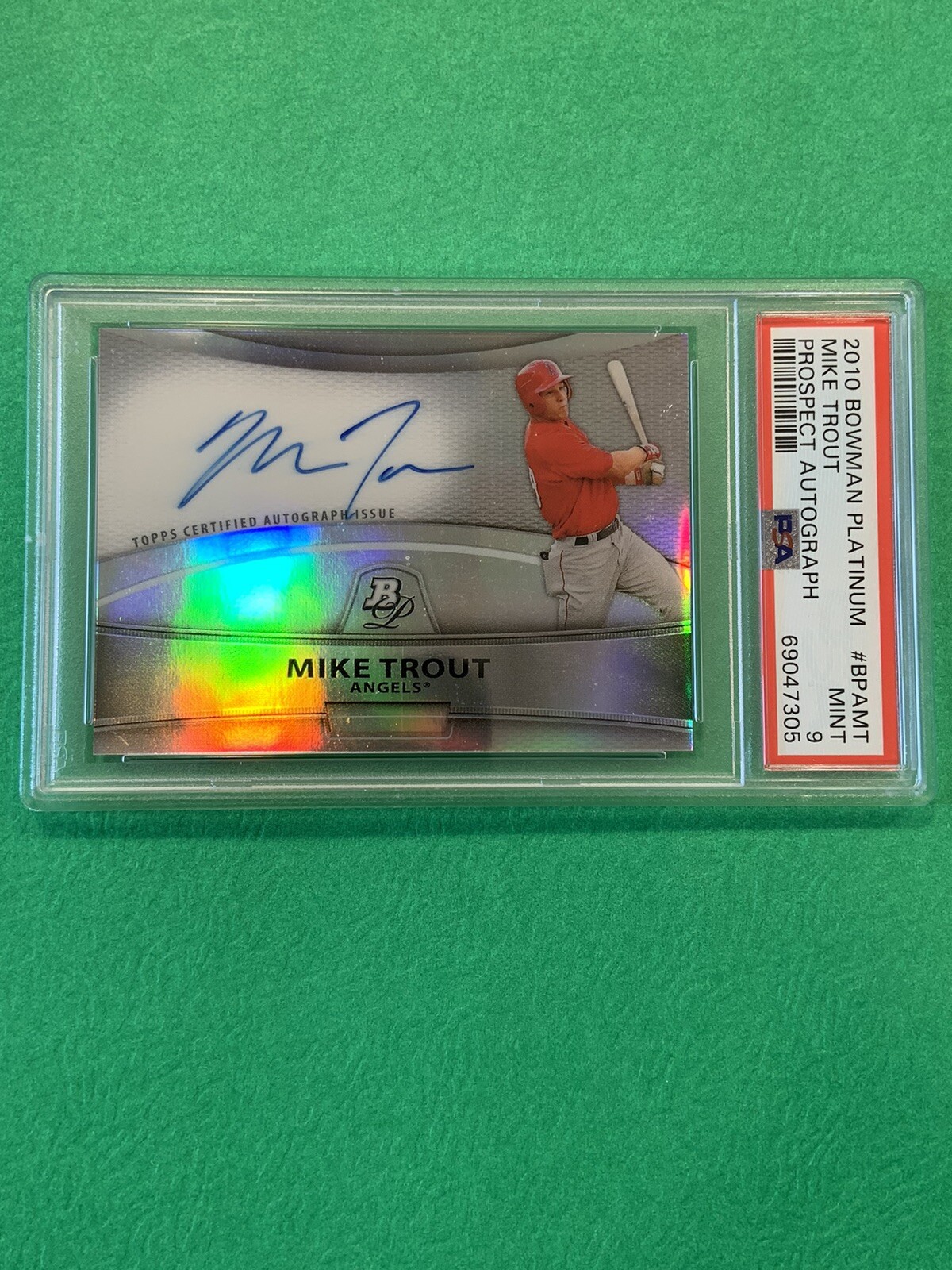 2010 BOWMAN PLATINUM REFRACTOR PROSPECT AUTOGRAPH MIKE TROUT, #BPAMT, PSA MINT 9