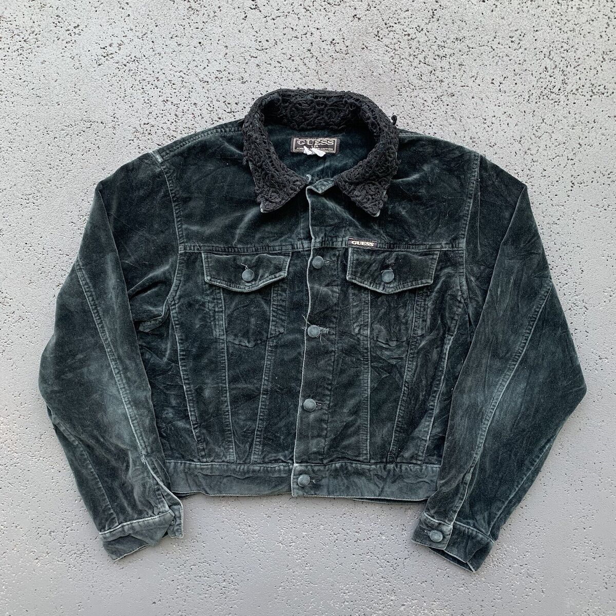 Vintage 90s Guess Jacket Velour Velvet Full Zip Collared Vintage 90s Guess Jacket Velour Velvet Full Zip Collared