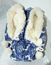 Merry Brite Ladies Sherpa Slippers White Reindeer on Blue Select Size Below