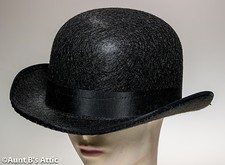 Bowler/Derby Hat Black Pressed Felt Victorian Era Gentleman's Costume Hat