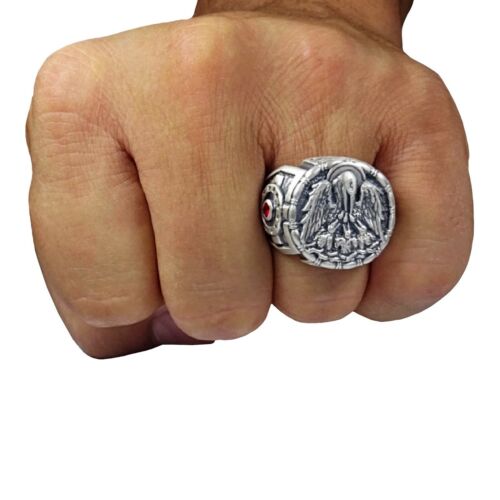 Jesuiten IHS Sterlingsilber Kreuz Herrenring christlicher Pelikan mit Küken - Bild 4 von 12