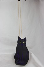Crossbody Cat Bag, 48" Gold Tone Chain, Embroidered Faux Leather
