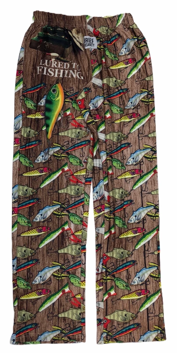 BRIEF INSANITY Lured to Fishing Fish Fun Novelty Sleep Lounge Pants Mens  NWT