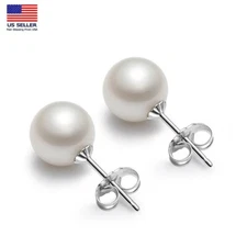Women 925 Sterling Silver Earrings Deluxe Elegant Simple Natural Pearl Stud 0189