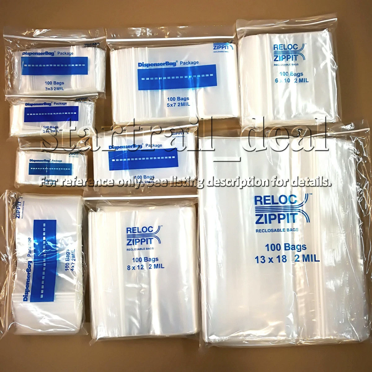 Reclosable Plastic Zipper Bags 2 mil, Clear. (100 Bags)