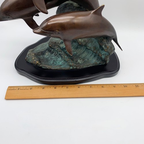 Three Bronze Dolphin Leaping Sculpture Figurine Signed - Picture 8 of 10