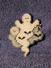 Moonlight Ghost, Cross Stitch Refrigerator Magnet with Beads, Made in the USA