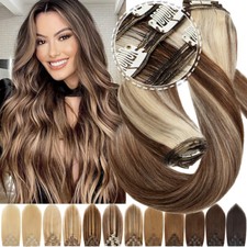 8A Double Weft Clip in Hair Extensions 100 Remy Human Hair Full Head THICK