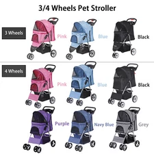 3/4-Wheels Pet Stroller Folding Dog Stroller w/ Safety Belt and Cup Holder 
