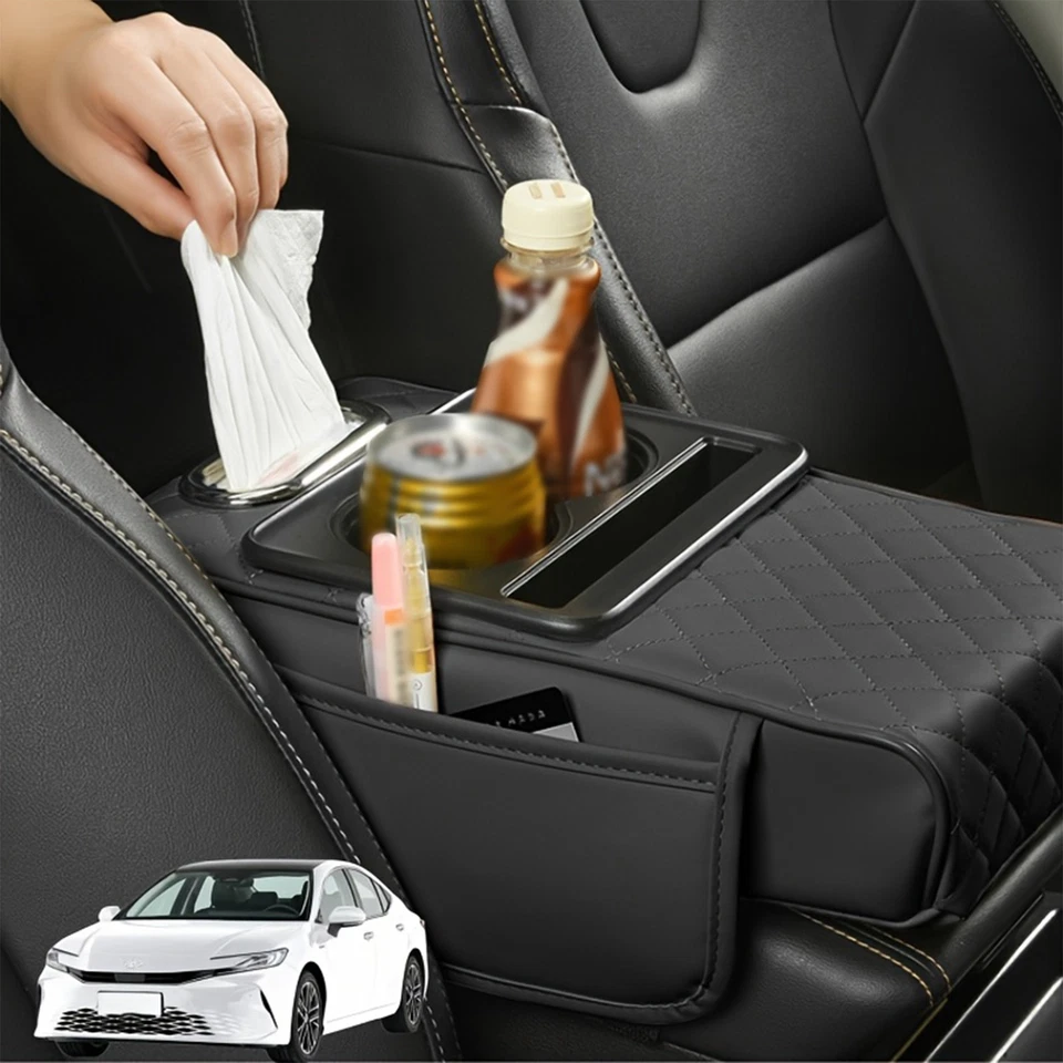 Car Armrest Cushion With Tissue Cup Holder Center Console Armrest Pad Organizer - image 2 of 4