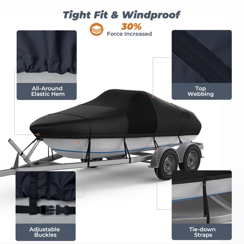 1200D 16-18.5 17-19 20-22FT Boat Cover Fishing Ski V-Hull Trailerable Waterproof - Picture 39 of 42