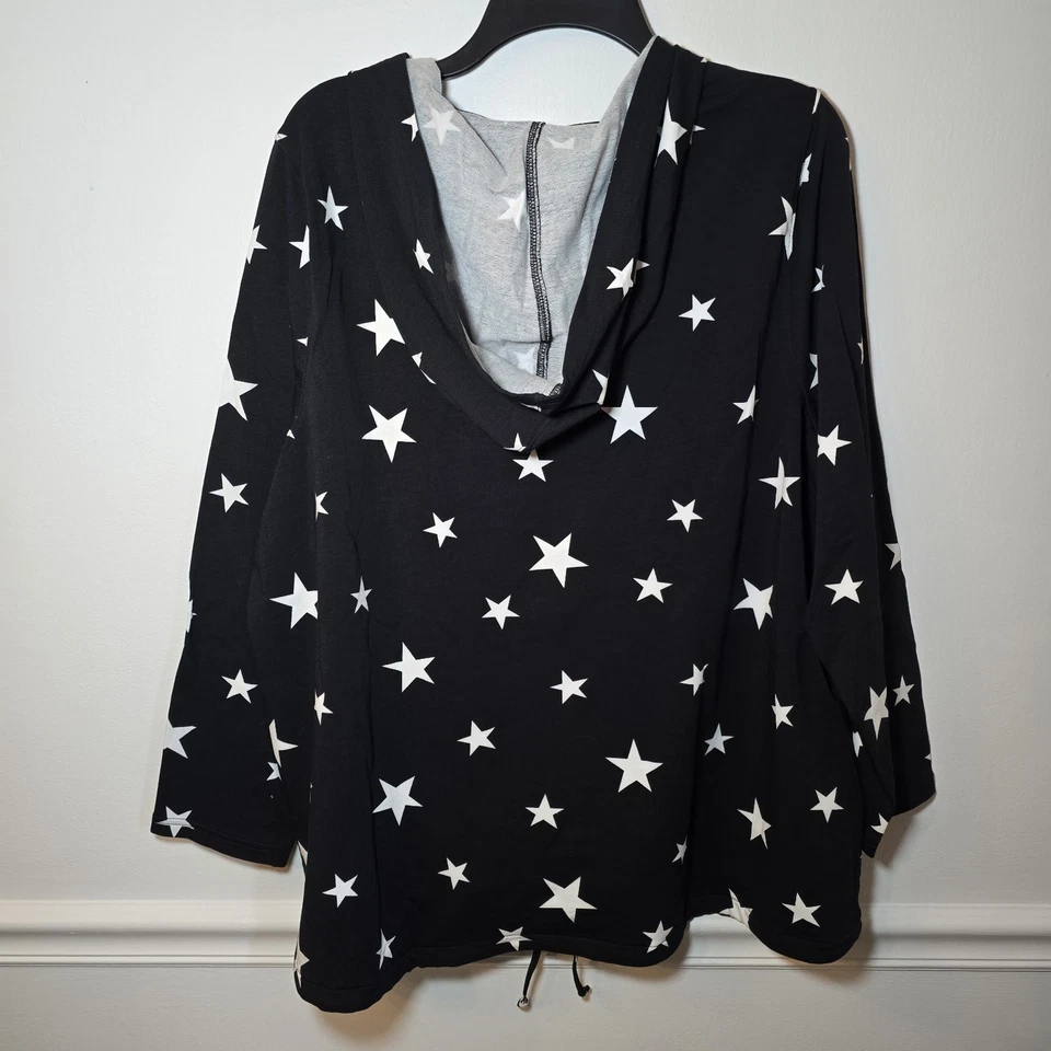 Sudadera con Capucha Quacker Factory Mujer Terry Francés Estrella Negro Brillante Informal Talla 1X Foto 2 de 4
