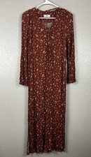 Natural Life Cottagecore Boho Maroon Floral Midi Dress Size Small