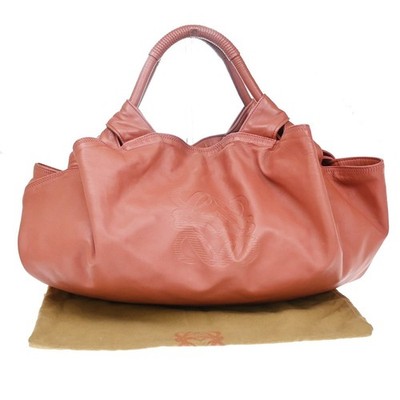 LOEWE Logo Nappa Aire Tote Hand Bag Leather Metallic Pink SHW Spain 84YJ099