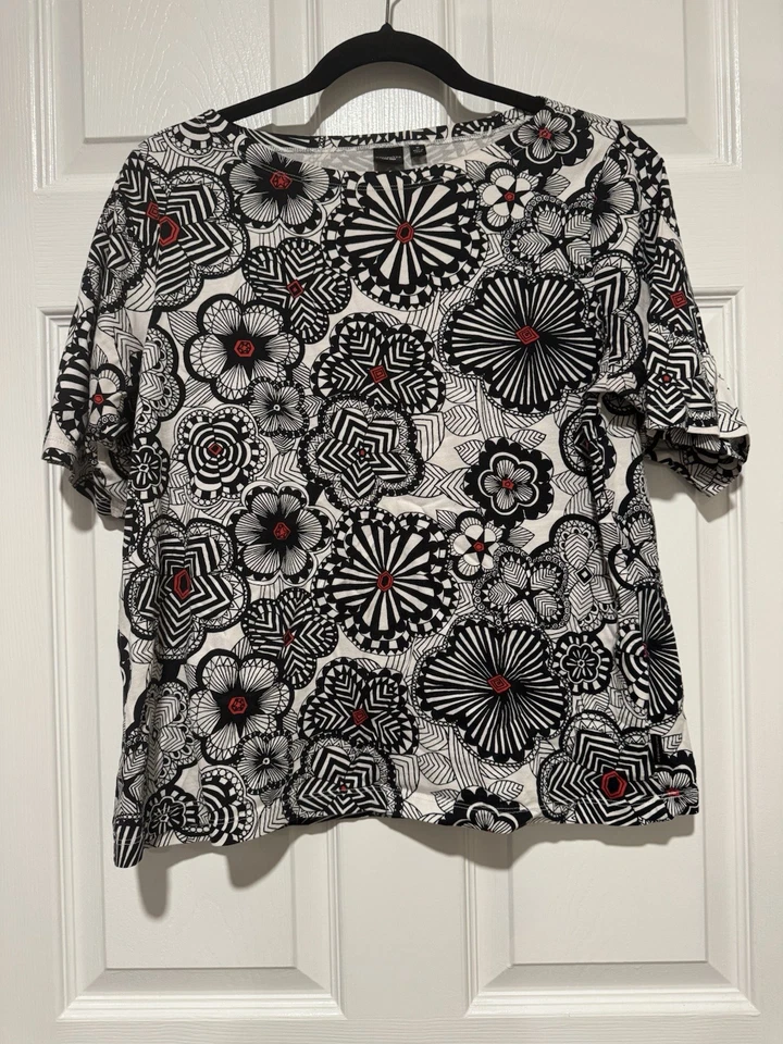 Marimekko Uniqlo Top Mediano Negro Floral 100% Algodón Foto 4 de 4