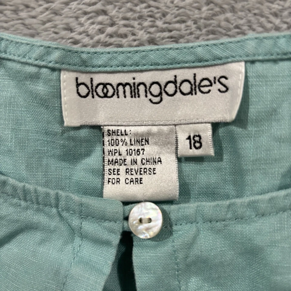 Camisa de lino Bloomingdale's manga larga para mujer 18 azul verano Boho Lagenlook Foto 2 de 4