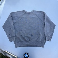 Vtg 70s Raglan Cotton Crewneck Sweatshirt Gray Distressed Faded Blank True VTG