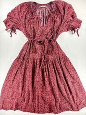 Ulla Johnson Boho Batik Print Tiered Tassel Tie Peasant Maxi Dress