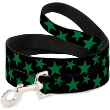 Dog Leash Stars Scattered Black/Green NARROW 0.5"