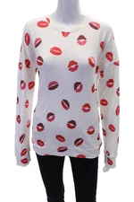 P.J. Salvage Womens Kiss Print Long Sleeve Pajama Top White Size S