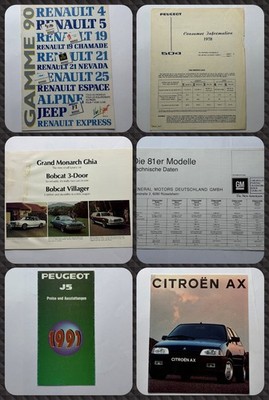 1981 GM, Citroen AX 1990 Renault, 70s Mercury, Peugeot 504 J5 Prospekte Konvolut