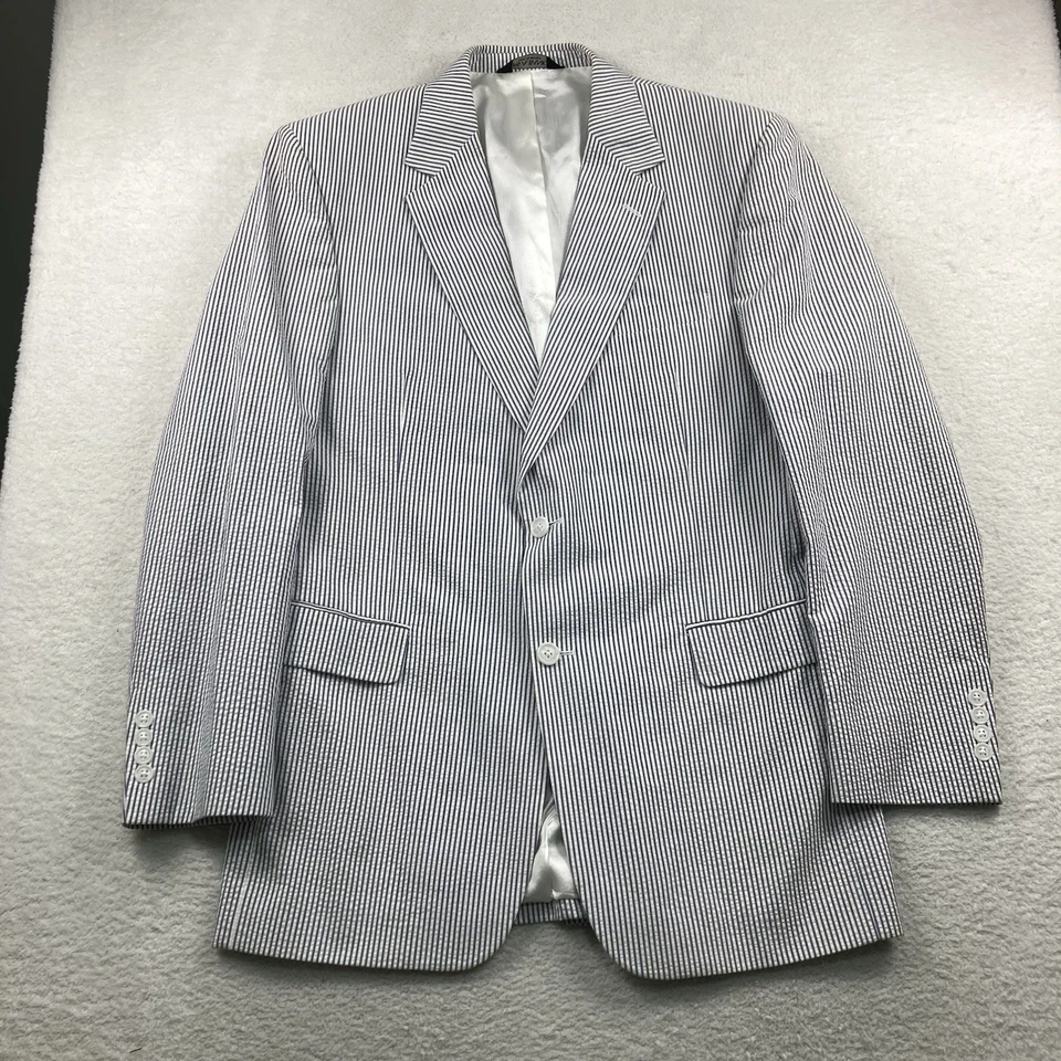 Jos A Bank Seersucker Traje Chaqueta Blazer Hombre 42L 42 Largo Azul Blanco Rayas Foto 2 de 4
