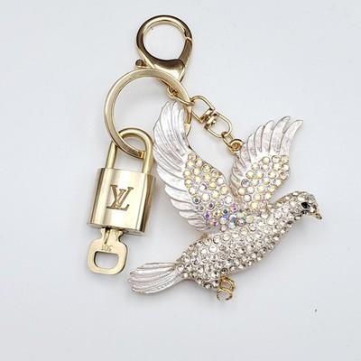 Authentic LV Gold Padlock & Key Set  Luxury Bag Charm w/unbranded bird Keychain